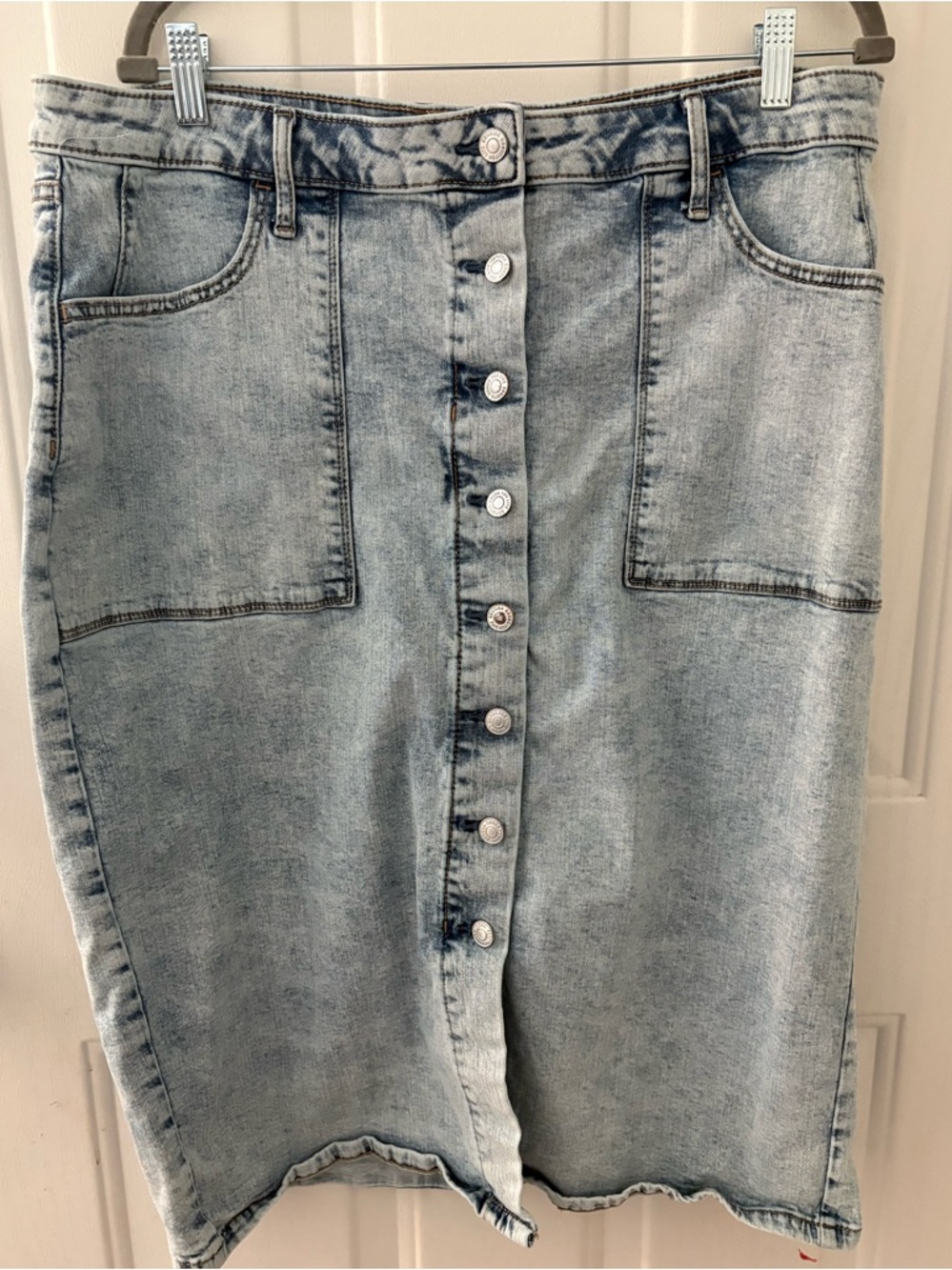 Button-Front Light Wash Denim Skirt
